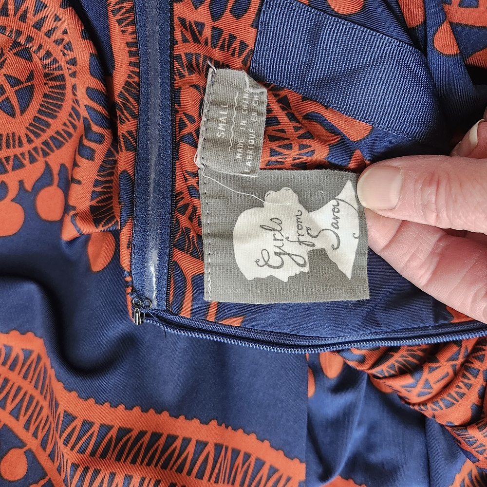 Strapless Navy & Rust Patterned Maxi Dress - Picture 3 of 3